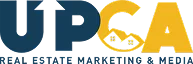 UPCA Real Estate Marketing & Media logo with bold blue and gold lettering and house icon